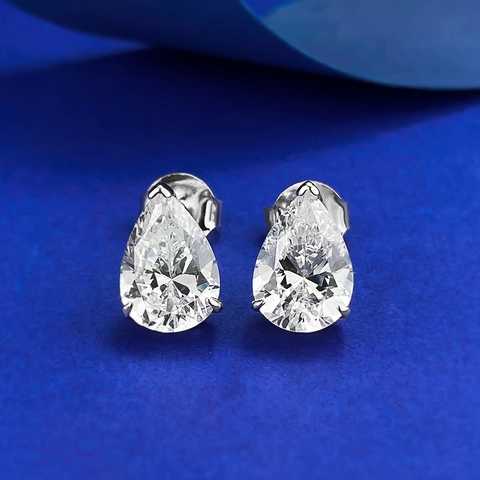 Fashion 925 Sterling Silver Water Drop Stud Earrings For Women Shiny Rhinestone Inlaid Pear Shaped Jewelry Ear Studs Gift