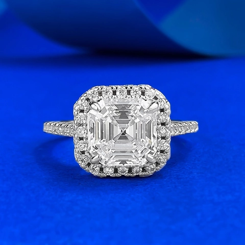 Asscher Schliff Halo Ring 925 Sterlingsilber Strass Geometrischer Quadratischer Fingerring Für Damen Hochzeit Schmuck