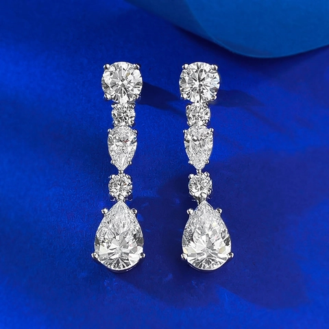 Orecchini Pendenti in Argento Sterling 925 per Donna Goccia d'Acqua Forma di Pera Strass Intarsiato Orecchini per Matrimonio
