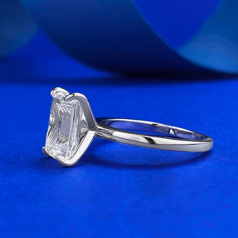 925 Sterling Silver Emerald Cut Rhinestone Solitaire Ring For Women Classic Four Prong Geometric Wedding Anniversary Jewelry