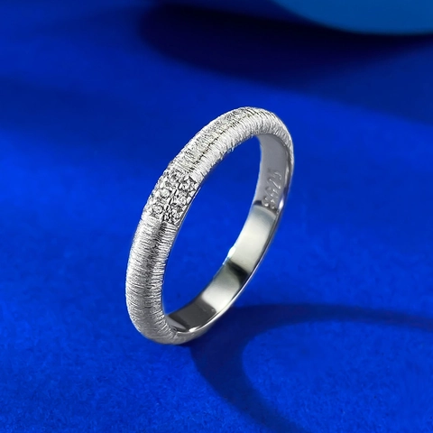 Vintage 925 Sterling Silver Brushed Ring For Women Minimalism Triple Row Rhinestone Inlaid Geometric Finger Ring Jewelry Gift