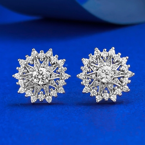 925 Sterling Silver Snowflake Stud Earrings For Women Star Plate Rhinestone Inlaid Jewelry Christmas Party Accessories