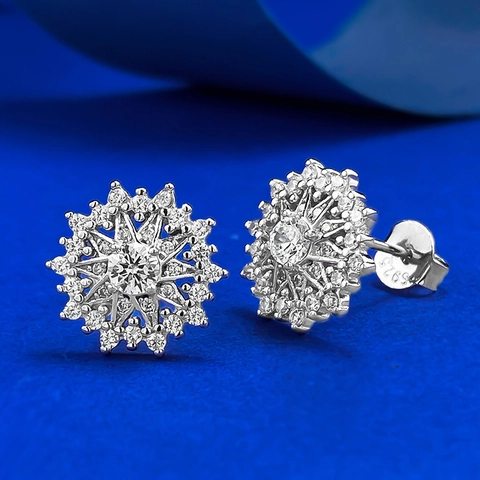 925 Sterling Silver Snowflake Stud Earrings For Women Star Plate Rhinestone Inlaid Jewelry Christmas Party Accessories