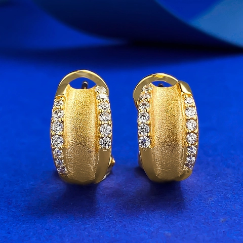 Orecchini Huggie in Argento Sterling 925 Placcati Oro per Donna Finitura Opaca Spazzolata Strass a Forma di U Gioielli