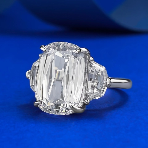 Luxe 925 Sterling Zilveren Drie Stenen Ring Voor Dames Met Cushion Prism Cut Witte Strass Mode Sieraden Cadeau