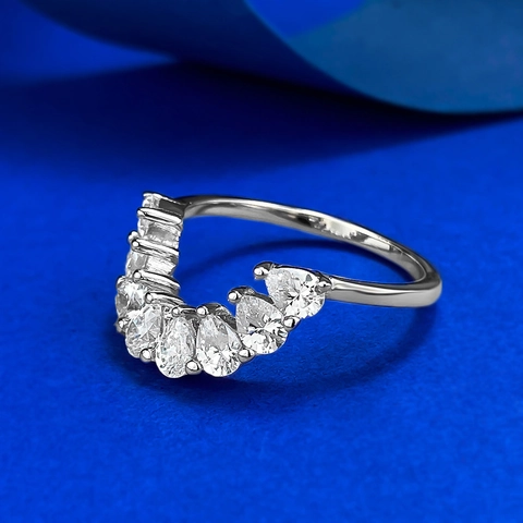 S925 Sterling Silver Curved Stacking Ring With Pear Shaped Rhinestone Women Fashion Jewelry Wedding Band Stacking Ring