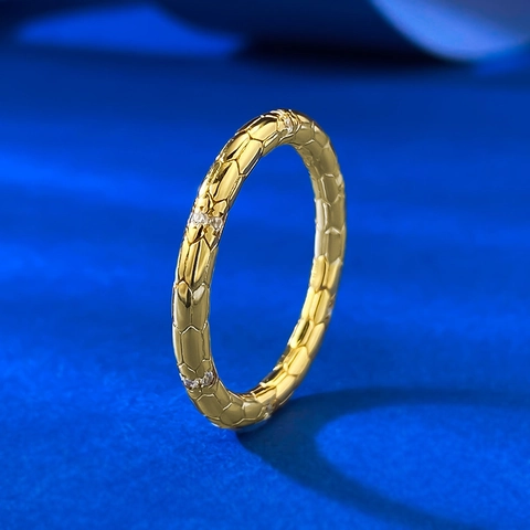 925 Sterling Silver Gold Plated Snake Scale Ring For Women Minimalist Ouroboros Geometric Serpenti Style Rhinestone Inlaid Jewelry Finger Ring