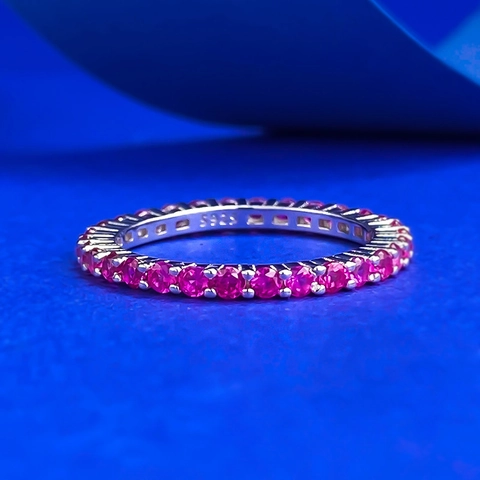 Anello Eternity in Argento Sterling 925 per Donna Moda Pavé Strass Colorato Sottile Fascia Impilabile Anello Minimalista Gioielli Regalo