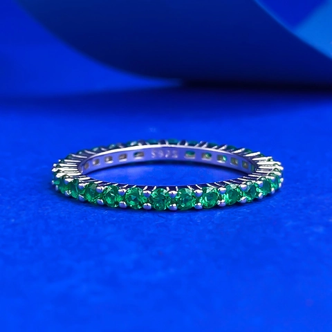 Anello Eternity in Argento Sterling 925 per Donna Moda Pavé Strass Colorato Sottile Fascia Impilabile Anello Minimalista Gioielli Regalo