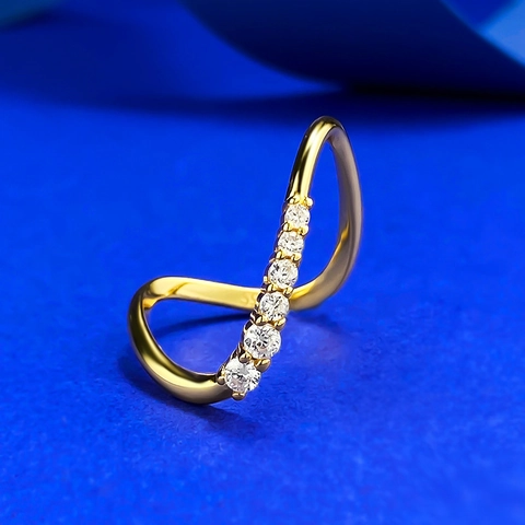 925 Sterling Silver Wavy Infinity Ring For Women Gold Plated Sparkling Rhinestone Inlaid Curved Minimalist Fine Jewelry Finger Ring Gift