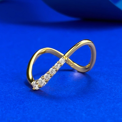 925 Sterling Silver Wavy Infinity Ring For Women Gold Plated Sparkling Rhinestone Inlaid Curved Minimalist Fine Jewelry Finger Ring Gift