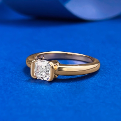 925 Sterlingsilber Champagner Vergoldeter Quadratischer Turm Schliff Strass Lünettenfassung Ring Für Damen Minimalistischer Schmuck