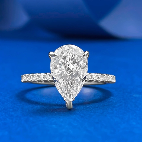 S925 Sterling Silver Pear Shaped Ring For Women Elegant Water Drop Rhinestone Fashion Finger Ring Jewelry Gift