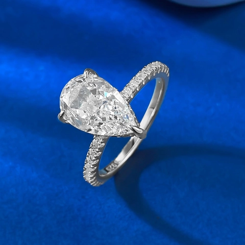 S925 Sterling Silver Pear Shaped Ring For Women Elegant Water Drop Rhinestone Fashion Finger Ring Jewelry Gift