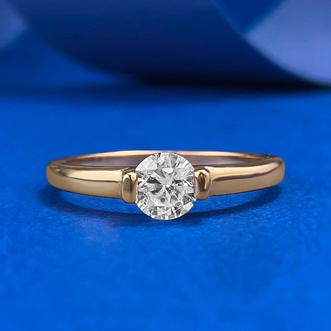 Anello in Argento Sterling S925 Con Strass Rotondo da Donna Moda Minimalista Placcato Oro Champagne Anello Geometrico Gioielli