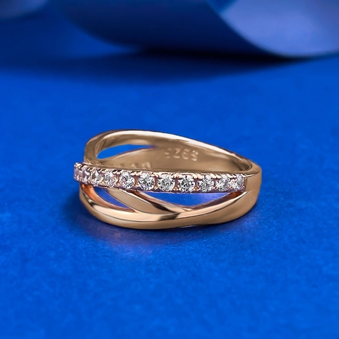 Luxus S925 Sterlingsilber Dreifach Verschlungener Ring Roségold Plattiert Mode Geometrische Linie Strass Ring Für Damen Schmuck Geschenk