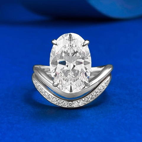 Oval Cut Rhinestone Ring Set 925 Sterling Silver Pigeon Egg Stackable Engagement Ring For Women Fashion Jewelry Wedding Gift