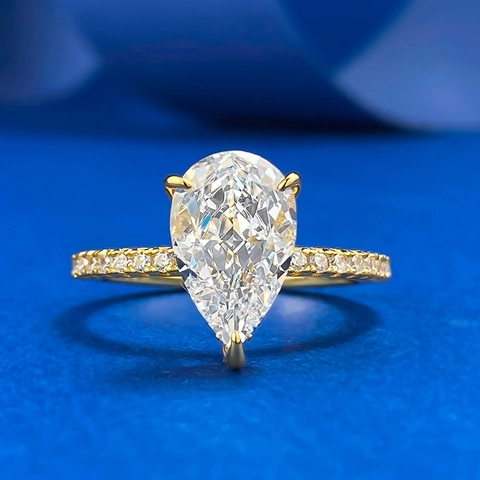 925 Sterling Silver Pear Cut Rhinestone Ring For Women Gold Plated Water Drop Shape Fashion Jewelry Elegant Finger Ring