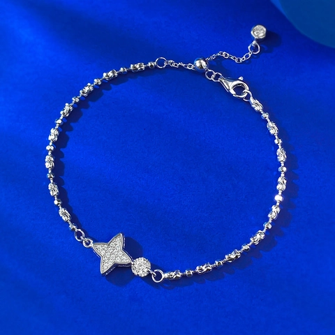 925 Sterling Silver Four-pointed Star Bracelet With Zirconia Inlaid Simple Fashionable Women Daily Jewelry Gift