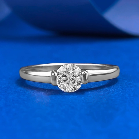 Anello Solitario in Argento Sterling 925 Con Strass Rotondo per Donna Elegante Minimalista Intarsiato Fidanzamento Pendolare Gioielli