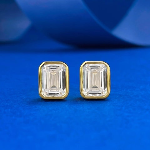 Smaragdschliff Rechteckige Ohrstecker Mit 925 Sterlingsilber Ohrstecker-Stift Strass Zargenfassung Modeschmuck Für Damen