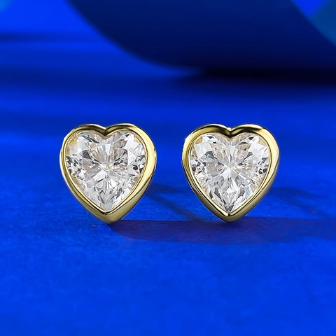925 Sterling Zilver Vergulde Hart Oorknopjes Voor Vrouwen Fonkelende Heldere Hartvormige Strass Mode Sieraden Oorbellen
