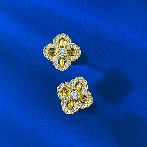 925 Sterlingsilber Vierblättriges Kleeblatt Ohrstecker Für Damen Hohl Blume Strass Ohrringe Mode Schmuck Vergoldet