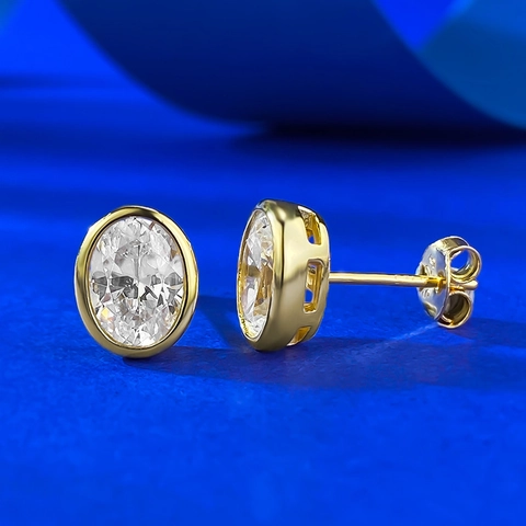 Luxury 925 Sterling Silver Oval Stud Earrings Gold Plated Inlaid Rhinestone Classic Fashion Jewelry For Women Wedding Jewelry