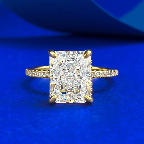 Anello in Argento Sterling 925 Placcato Oro Taglio Radiant Strass Quadrato Intarsiato Gioielli di Moda Geometrici da Donna