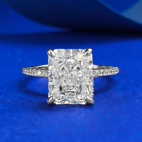 Luxurious S925 Sterling Silver Radiant Cut Rhinestone Ring For Women Geometric Inlaid Wedding Party Fashion Jewelry Accessory