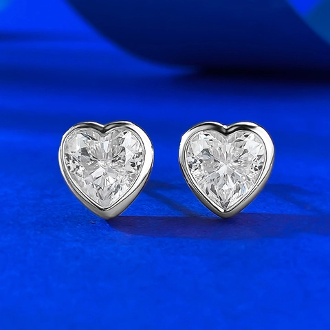 925 Sterling Silver Heart Stud Earrings For Women Shiny Heart Cut Rhinestone Inlaid Minimalist Jewelry Wedding Anniversary Gift