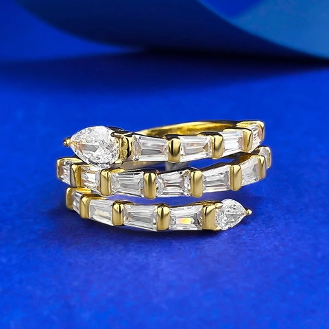 S925 Sterlingsilber Vergoldet Schlangenförmig Dreischichtige Strass Ring Für Damen Mode Luxus Geometrischer Schmuck