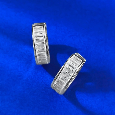 Pendientes de Aro de Plata de Ley 925 con Diamantes de Imitación de Corte Baguette Pendientes Huggie Rectangulares Geométricos Mujer