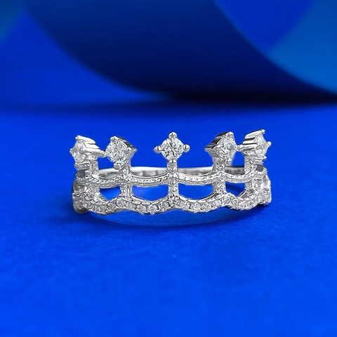 925 Sterling Silver Crown Ring Fashion Simple Lace Design Rhinestone Inlaid Stackable Finger Ring For Women Trendy Jewelry Gift