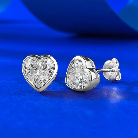 925 Sterling Silver Heart Stud Earrings For Women Shiny Heart Cut Rhinestone Inlaid Minimalist Jewelry Wedding Anniversary Gift