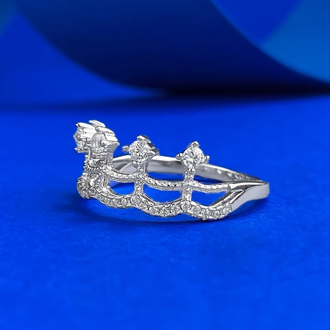 925 Sterling Silver Crown Ring Fashion Simple Lace Design Rhinestone Inlaid Stackable Finger Ring For Women Trendy Jewelry Gift