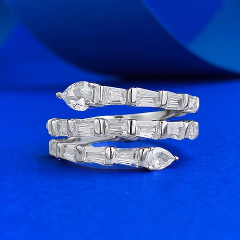 Elegant 925 Sterling Silver Snake Shaped Triple Row Rhinestone Ring For Women Fashion Party Jewelry Finger Ring Gift