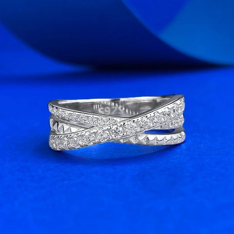 Luxury 925 Sterling Silver Criss Cross Ring For Women Elegant Zirconia Pave Geometric Line Ring Fashion Jewelry Gift