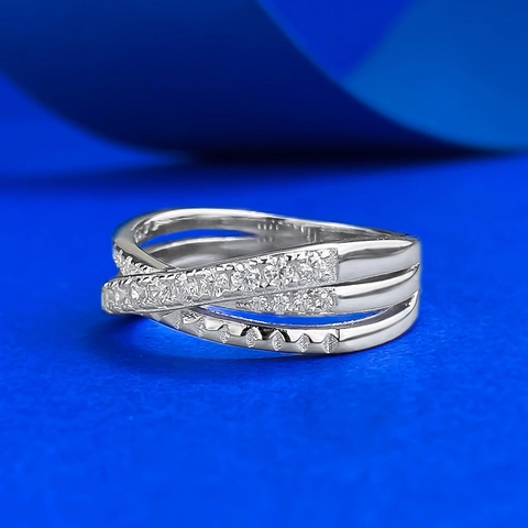 Luxury 925 Sterling Silver Criss Cross Ring For Women Elegant Zirconia Pave Geometric Line Ring Fashion Jewelry Gift