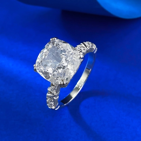Luxe 925 Sterling Zilveren Cushion Cut Strass Ring Voor Vrouwen Mode Woon-werkverkeer Geometrisch Ingelegde Bruiloft Verloving Sieraden Vingerrand