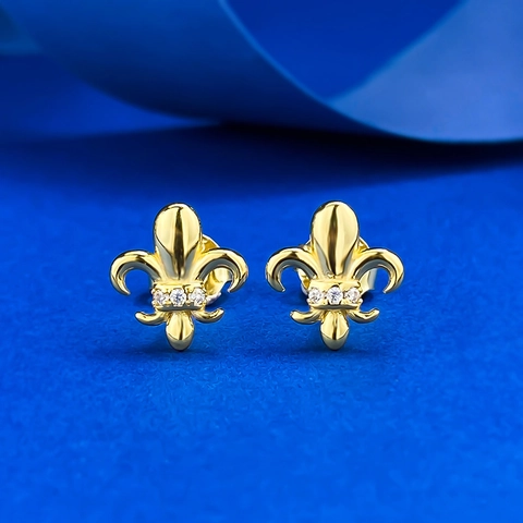 Pendientes de Botón de Plata de Ley 925 con Flor de Iris Pendientes Elegantes de Strass Fleur-de-lis para Mujer Joyería