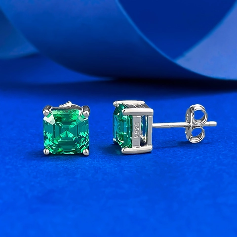 925 Sterlingsilber Smaragdschliff Grüne Strass Ohrstecker Einfach Vier Krallen Quadratisch Geometrisch Mode Schmuck Ohrringe Damen