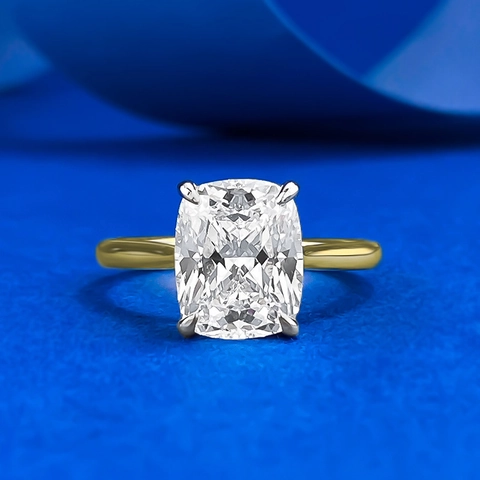 Bague en Strass Coupe Coussin Argent Sterling 925 Géométrique Bicolore Plaqué Or Bijoux de Mode pour Femmes Cadeau Élégant
