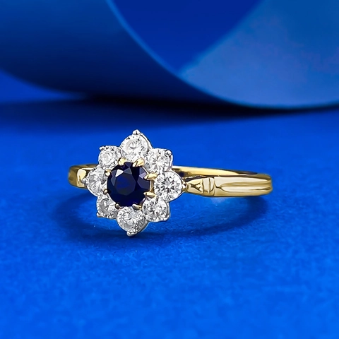 Vintage 925 Sterling Silver Blue Flower Ring For Women Luxurious Gold Plated Rhinestone Sunflower Finger Ring Jewelry