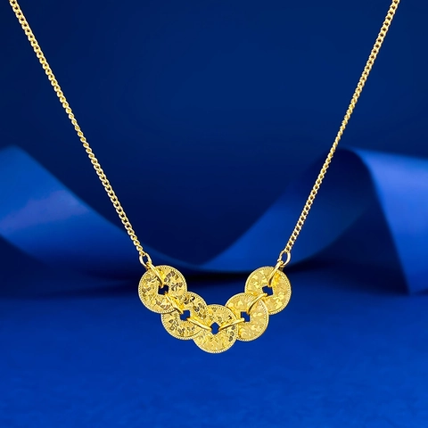 Neue Chinesische Art Fünf Kaiser Münzen Anhänger Halskette 925 Sterling Silber Vergoldet Strass Schmuck Für Damen Geschenk