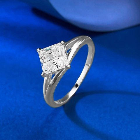 925 Sterling Silver Princess Cut Square Rhinestone Ring For Women Fashion Geometric Wedding Band Engagement Jewelry Gift