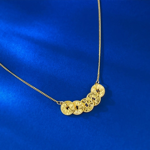 Neue Chinesische Art Fünf Kaiser Münzen Anhänger Halskette 925 Sterling Silber Vergoldet Strass Schmuck Für Damen Geschenk