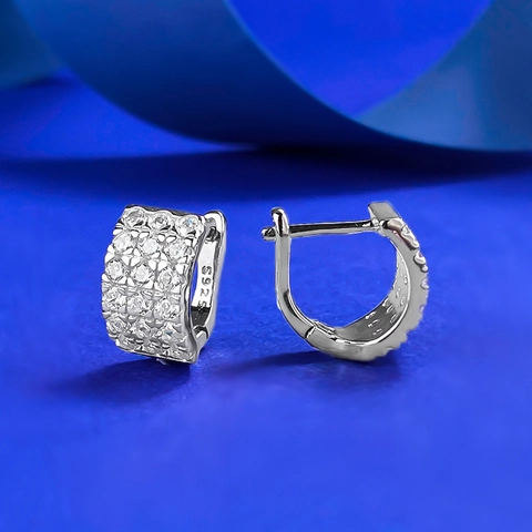 Orecchini a Cerchio in Argento Sterling 925 con Tre File di Strass per Donna Orecchini Pave Quadrati Geometrici Gioielli di Moda