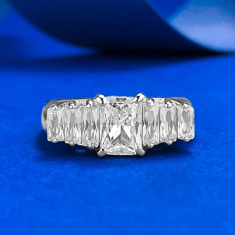 Luxury 925 Sterling Silver Emerald Cut Rhinestone Ring For Women Vintage Art Deco Style Geometric Fashion Jewelry Finger Ring