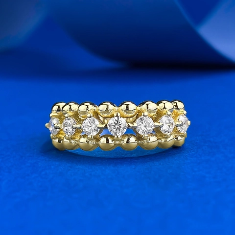 S925 Sterlingsilber Vergoldet Perlen Band Ring Für Damen Hohl Strass Eingelegt Mode Pendler Finger Schmuck